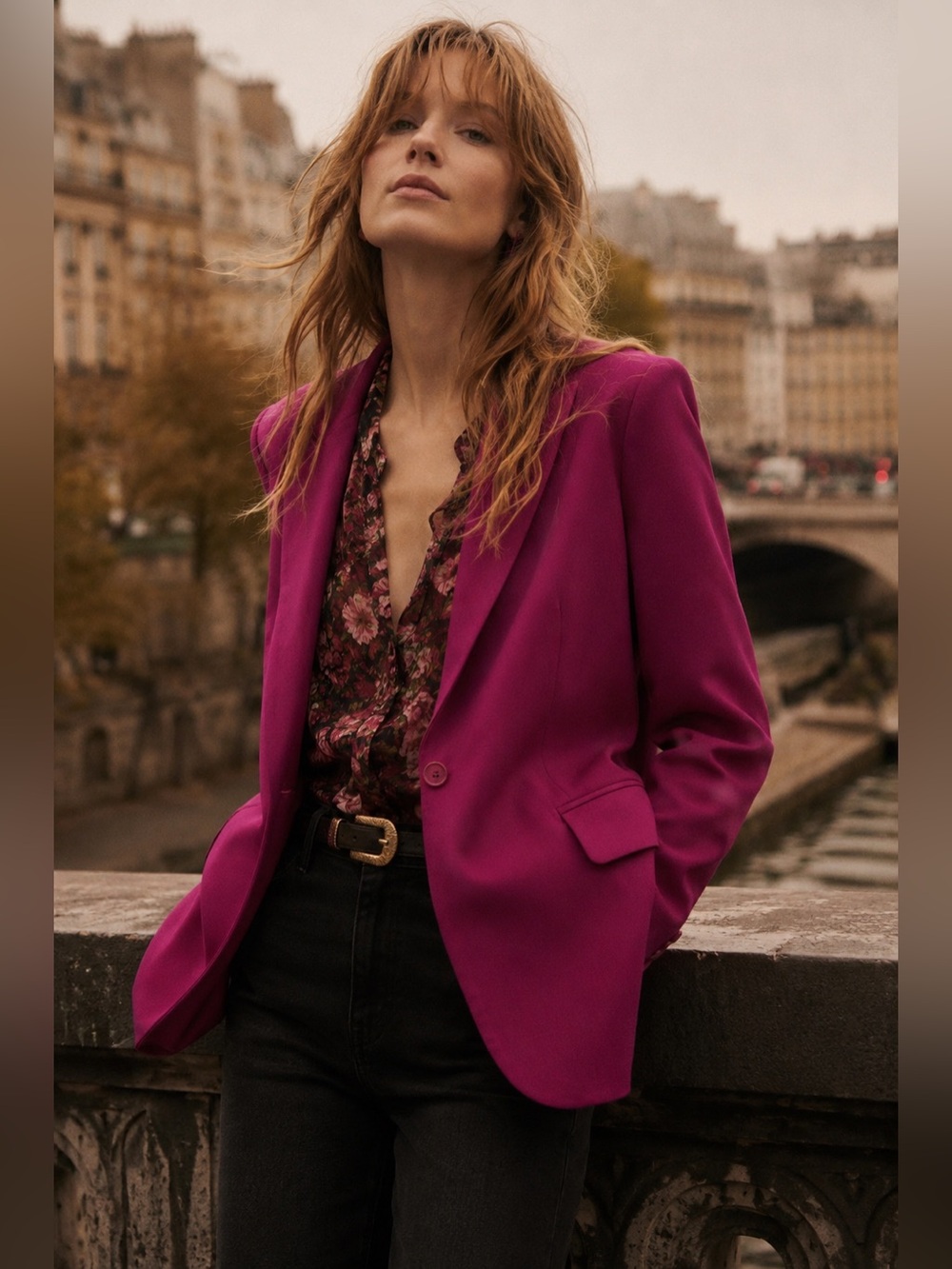 Ba&sh Womens Isha Suit Jacket Sz 0 XS Rose Fuchsia Pink Wool Boyfriend Blazer - Picture 1 of 12